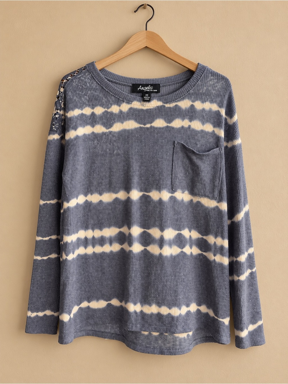 Angels Blue & Cream Tie-Dye Long Sleeve Pocket Tee
